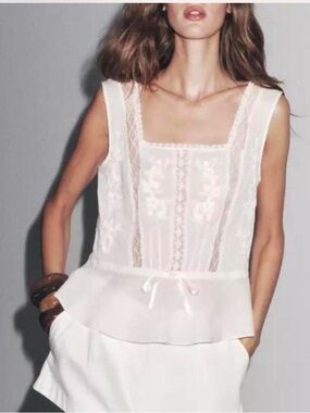 Ivory Lace Trim Embroidered Cotton Dress